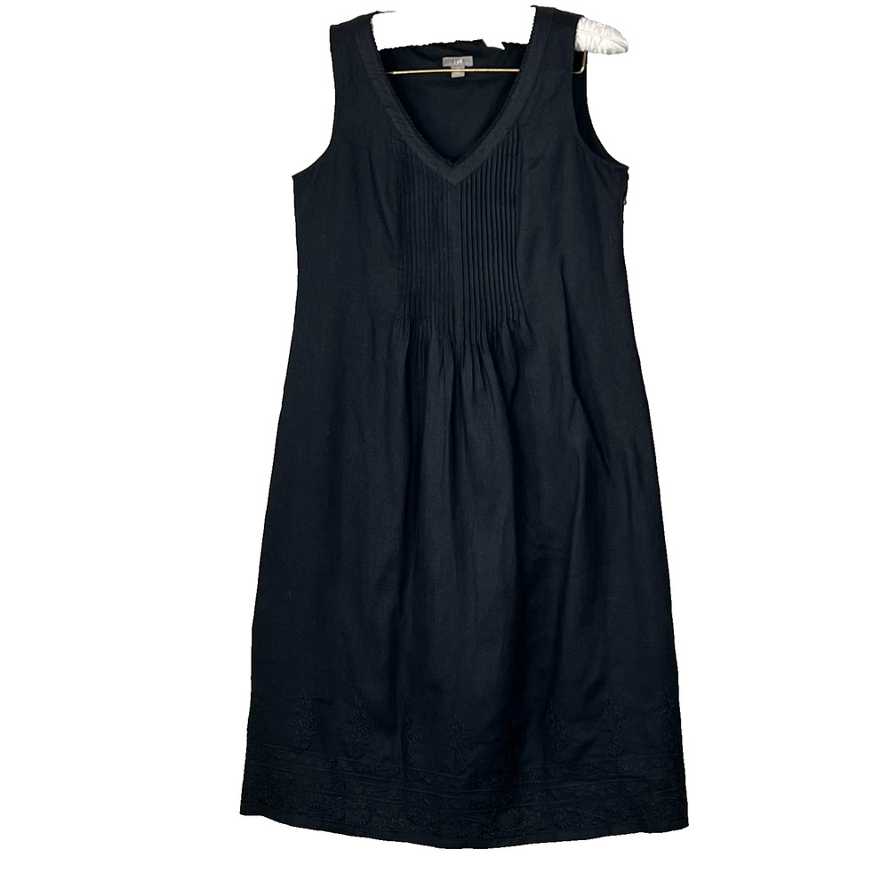 J.Jill Shift Tank Dress Women's Size XS Black 100% Linen Pleated V-Neck - Picture 2 of 15